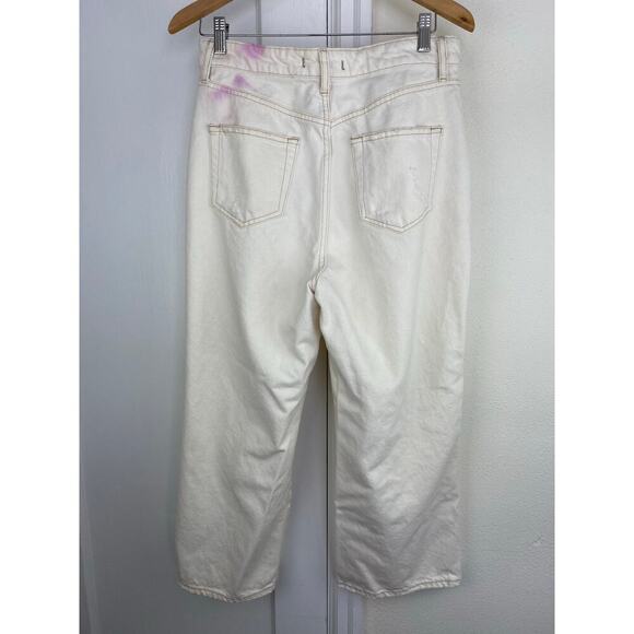 We the Free Women's 31 Cream Distressed Button Fly Wide Leg Crop Jeans - Picture 7 of 12